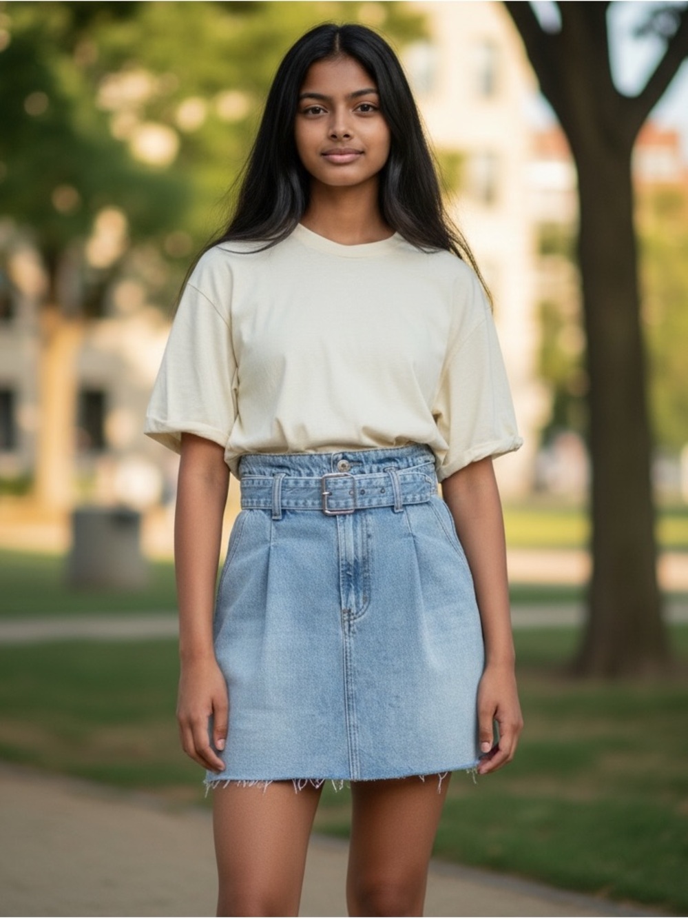 AGOLDE Belted Denim Mini Skirt Size 24 Light Wash Raw Hem High Rise
